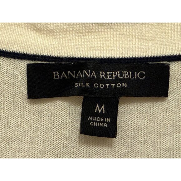 Banana Republic Womens Silk Cotton V-Neck Sweater Cream With Black Trim Long Sle - Picture 4 of 5